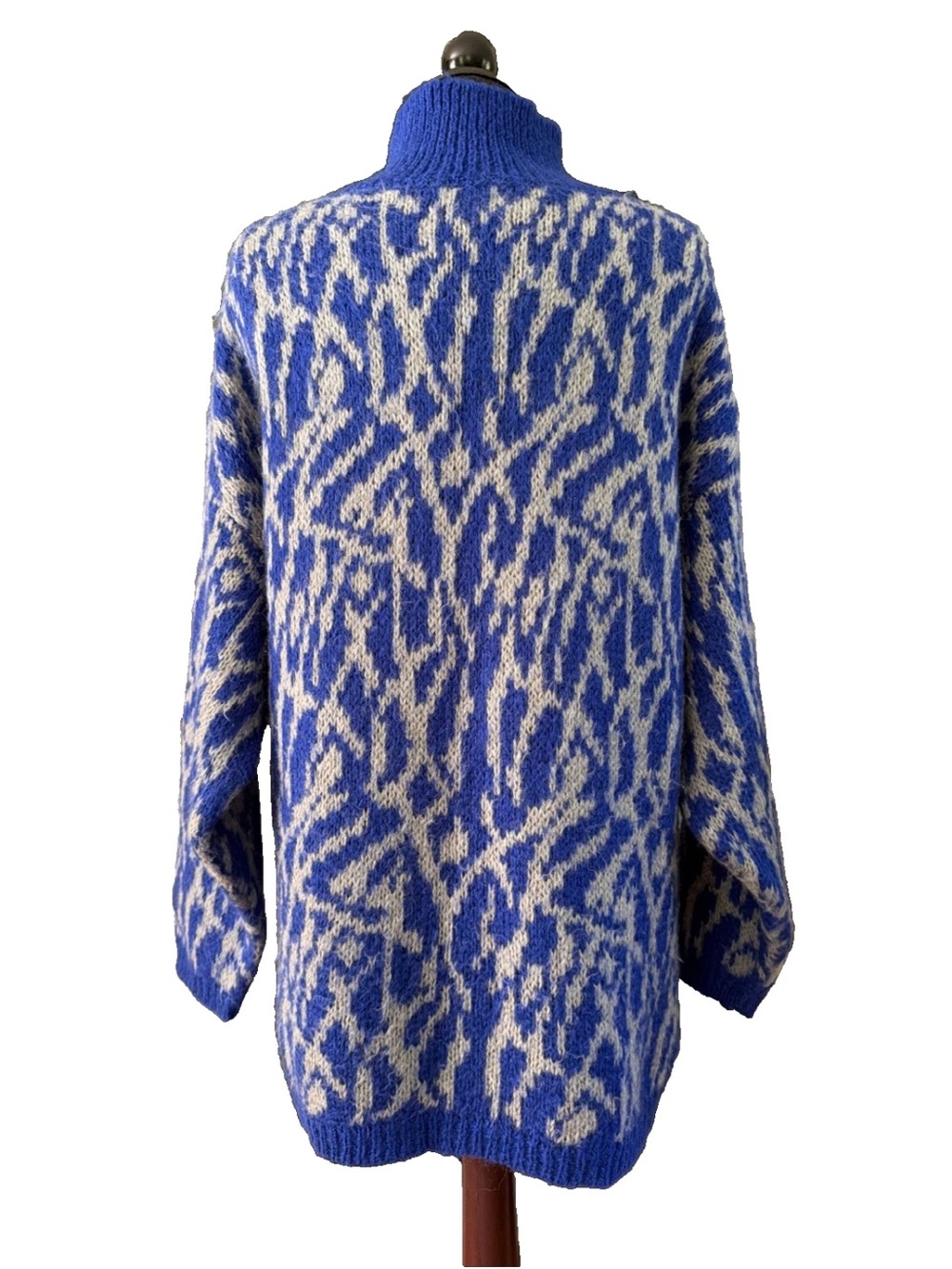 Benetton Blue & Gray Mohair Blend Mockneck Boxy Pullover Sweater Italy Size LG - Picture 4 of 12